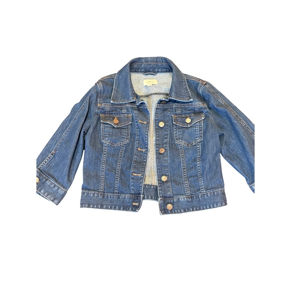 LOFT Outlet Womens Medium Wash Denim Trucker Jacket Three Quarter Sleeve Blue XS